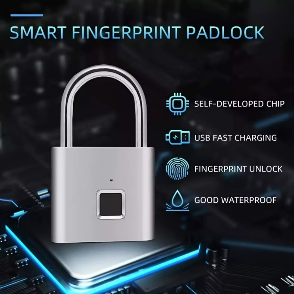 Keyless Smart USB Charging Fingerprint Lock Smart Padlock Waterproof Door Lock 0.3Sec Unlock Portable Anti-Theft Padlock Zinc